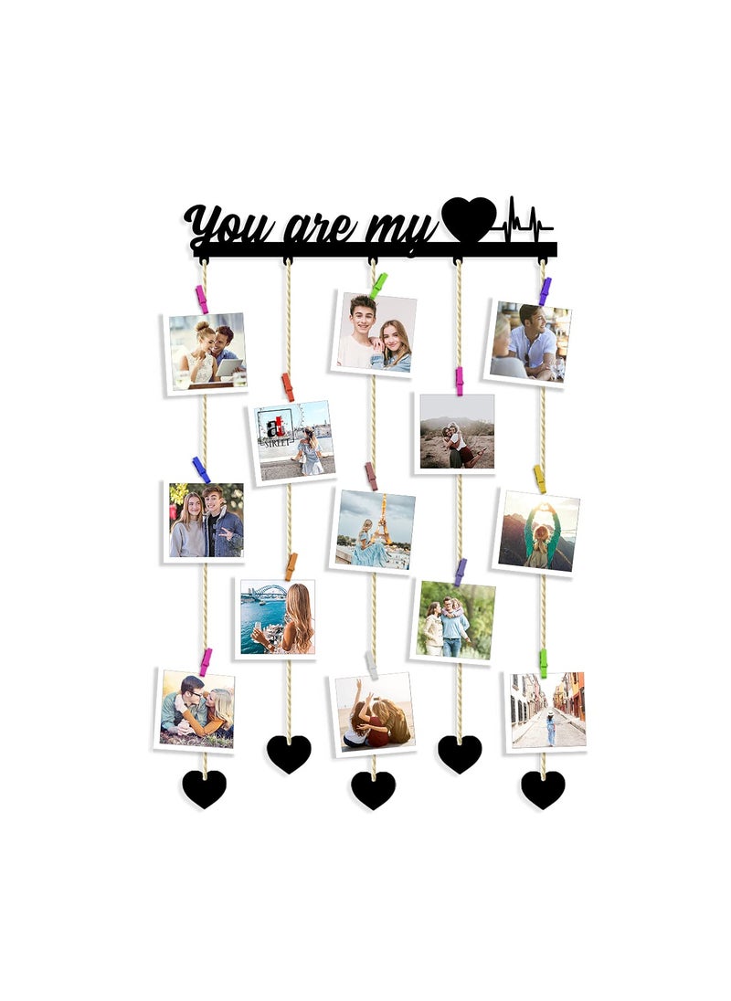 Art Street Art Street You Are My Heart Beat MDF Plaque Clip Photo Frame Collage Hanging Frame with Wooden Clips - Black - Size - 18.5 x 32 Inchs  - Image 3