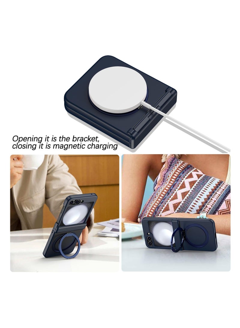 Aookay Galaxy Z Flip 6 Case with Stand Compatible with Magsafe,  with Hinge Protection & Outer Screen Protector, for Samsung Z Flip 6 5g Ultra Slim Magnetic Protective Case Cover (Blue)  - Image 2