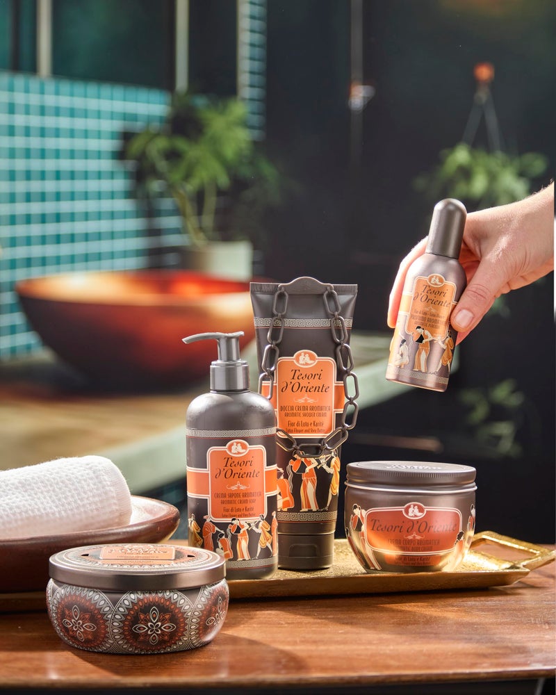 Tesori d'Oriente: "Fior Di Loto e Latte d'Acacia" ("Lotus Flower and Acacia Milk") Cream Soap, Measuring Cap 10.14 Fluid Ounces (300ml) Packages [ Italian Import ] - Image 2