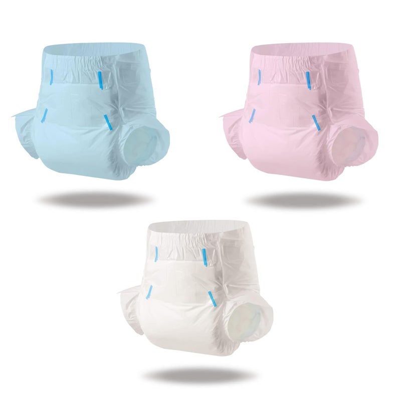 CutiePlusU Adult Diapers Heavy Absorption Dry Surface Disposable Adult Diaper All Night-Blue,Pink,White 3 Pieces (Large 37"-47") - Image 1