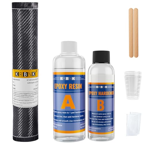 Krbnk 6.6FT 3K/240g Carbon Fiber Repair Kit, 12" Carbon Fabric Fiber Cloth Roll, 8OZ Epoxy Resin 4OZ Hardener, DIY Carbon Fiber Fabric Sheet Fibra de Carbono para Carro - Image 1