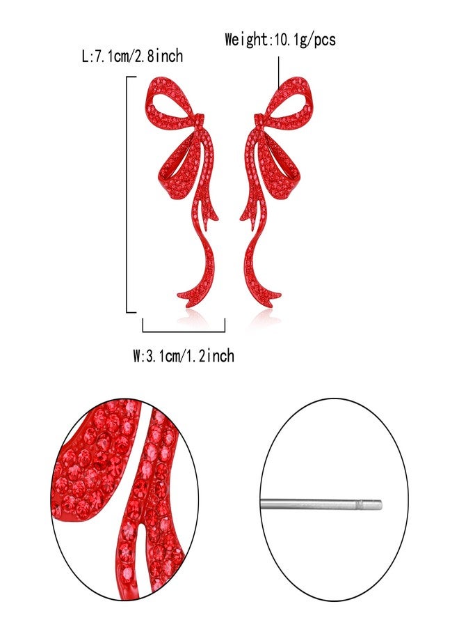 Flyonce Bow Earrings for Women Sparkly Red Rhinestone Crystal Bowknot Ribbon Drop Dangle Earring for S Teen - Image 5