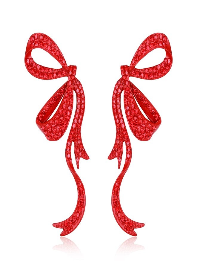 Flyonce Bow Earrings for Women Sparkly Red Rhinestone Crystal Bowknot Ribbon Drop Dangle Earring for S Teen - Image 1