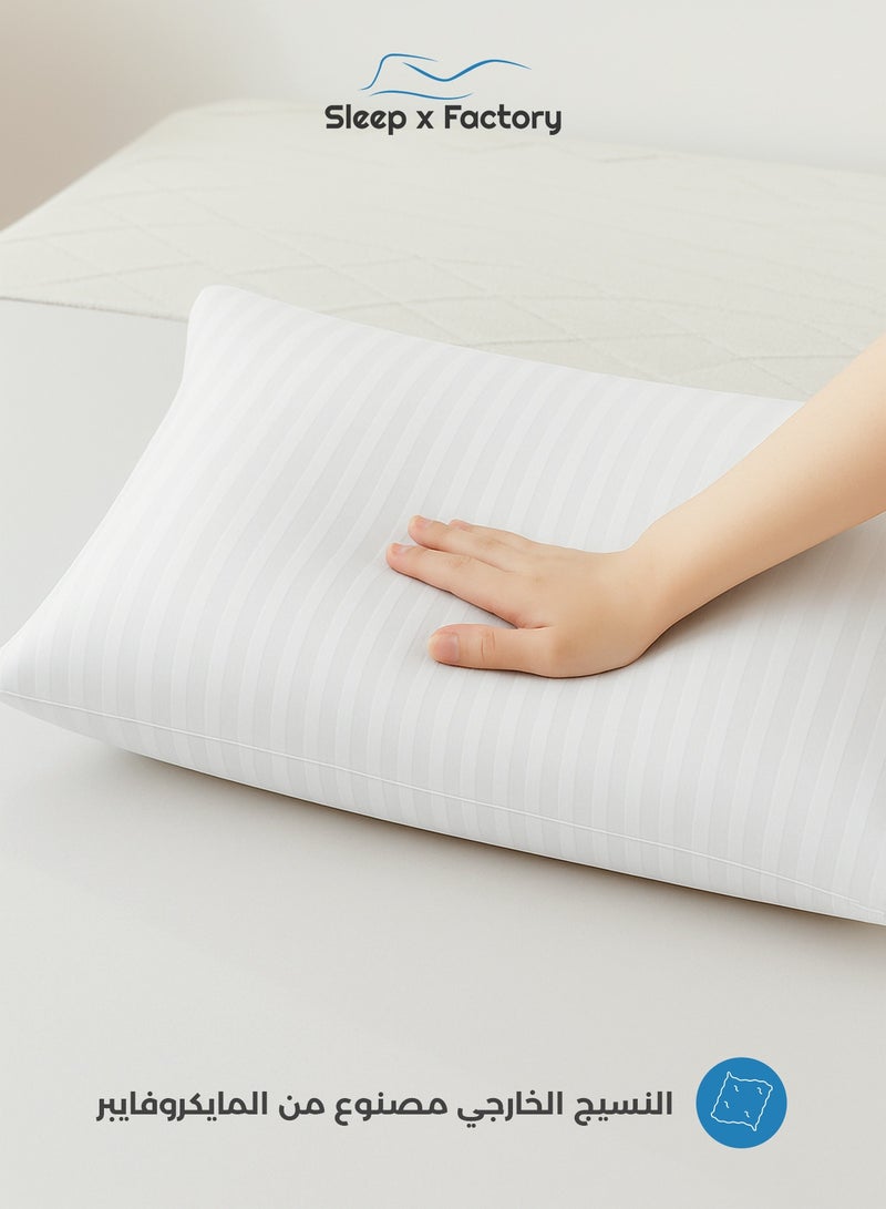 Sleep x Factory White Striped Hotel-Style Pillow – 60×40 cm – Microfiber Outer Fabric & Filling – Ultra Soft & Supportive - Image 2
