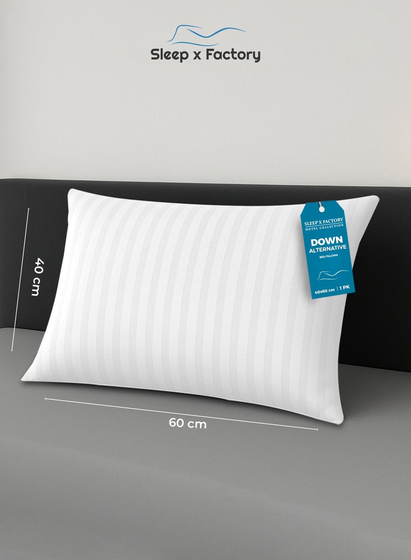 Sleep x Factory White Striped Hotel-Style Pillow – 60×40 cm – Microfiber Outer Fabric & Filling – Ultra Soft & Supportive - Image 1