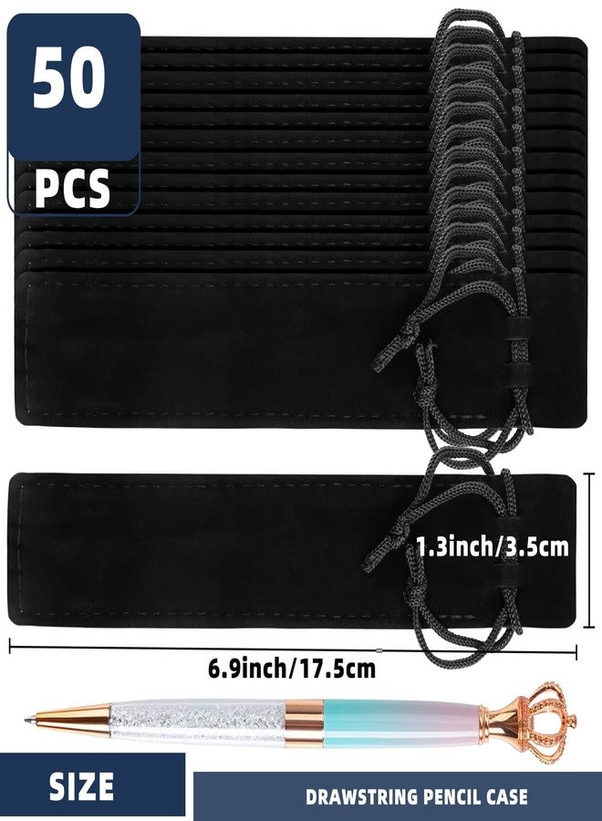WFPLUS 50 Pieces Velvet Pen Pouch with Drawstring Pencil Sleeve Holders Pen Bag Case Pens Protective for Student Adult Office Business Supplies Gifts (Black) - Image 2
