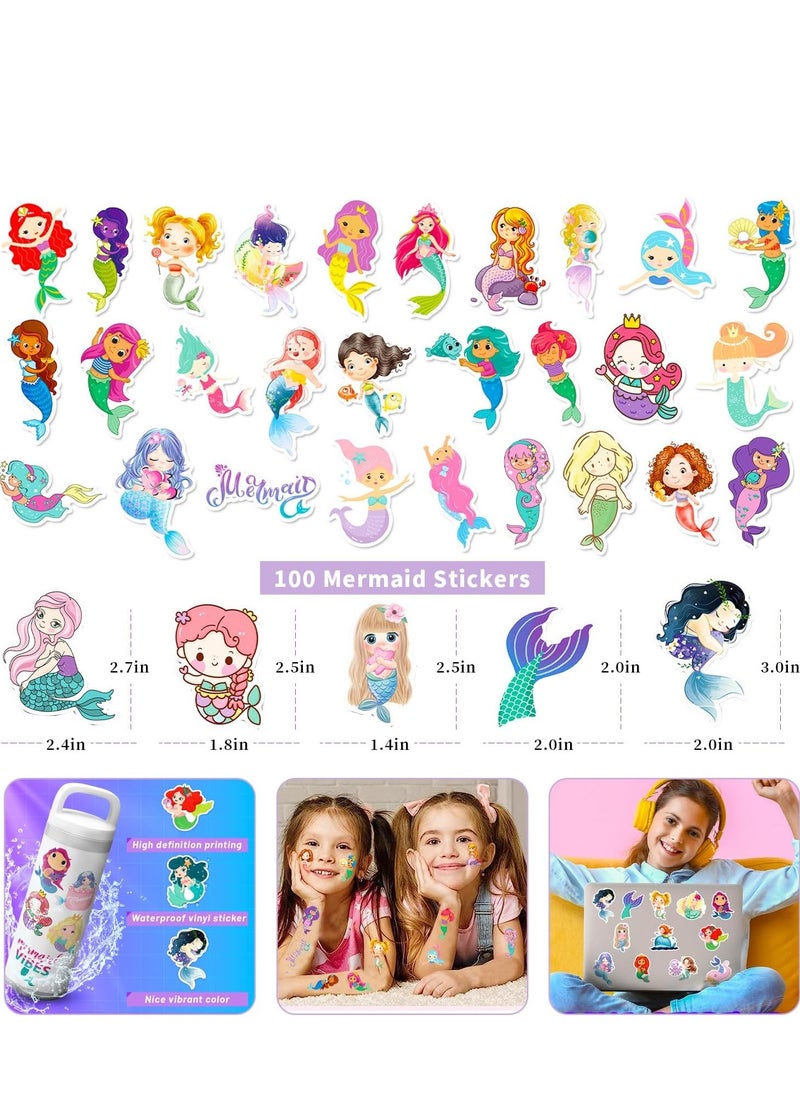 Yoawllty Gifts for Girls, 125PCS Mermaid Toys for Girls, Party Favor for Kids with Bracelets Rings Keychains Tattoo Stickers and Mermaid Bag  - Image 3