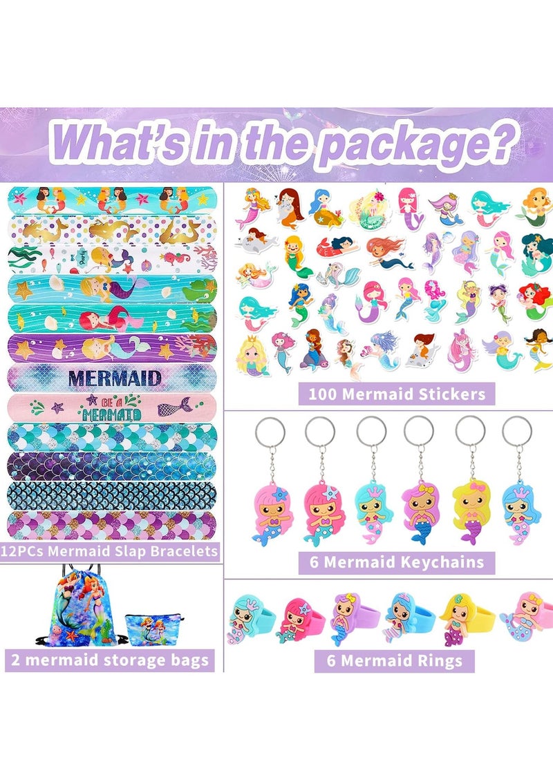 Yoawllty Gifts for Girls, 125PCS Mermaid Toys for Girls, Party Favor for Kids with Bracelets Rings Keychains Tattoo Stickers and Mermaid Bag  - Image 2