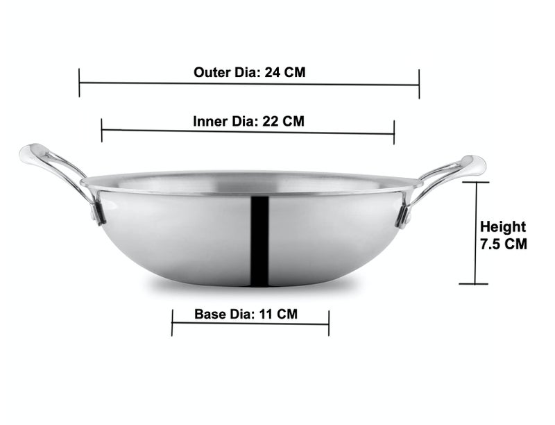 ATTIL - Triply Stainless Steel Kadai for Kitchen with Induction Base Kadhai and Heavy Duty Kadhai (Kadai, 22cm - 2 LTR.) - Image 2