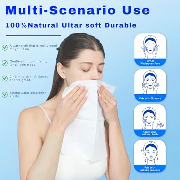 BILIYA XL Disposable Face Towels,100% Biodegradable,Ultra Soft Makeup Remover Wipes for Sensitive Skin, 10 x 12 "50 Ct, 1 pack - Image 3