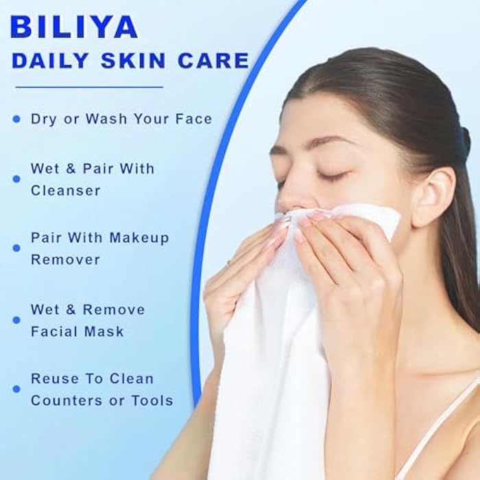 BILIYA XL Disposable Face Towels,100% Biodegradable,Ultra Soft Makeup Remover Wipes for Sensitive Skin, 10 x 12 "50 Ct, 1 pack - Image 5