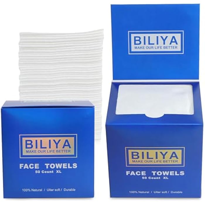 BILIYA XL Disposable Face Towels,100% Biodegradable,Ultra Soft Makeup Remover Wipes for Sensitive Skin, 10 x 12 "50 Ct, 1 pack - Image 1