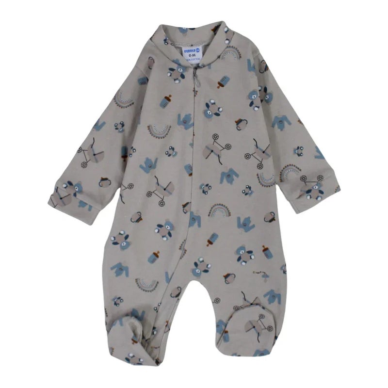 Bubble Boom Unisex Baby Cotton Baby Bodysuit - Grey with Cute Print - Image 1