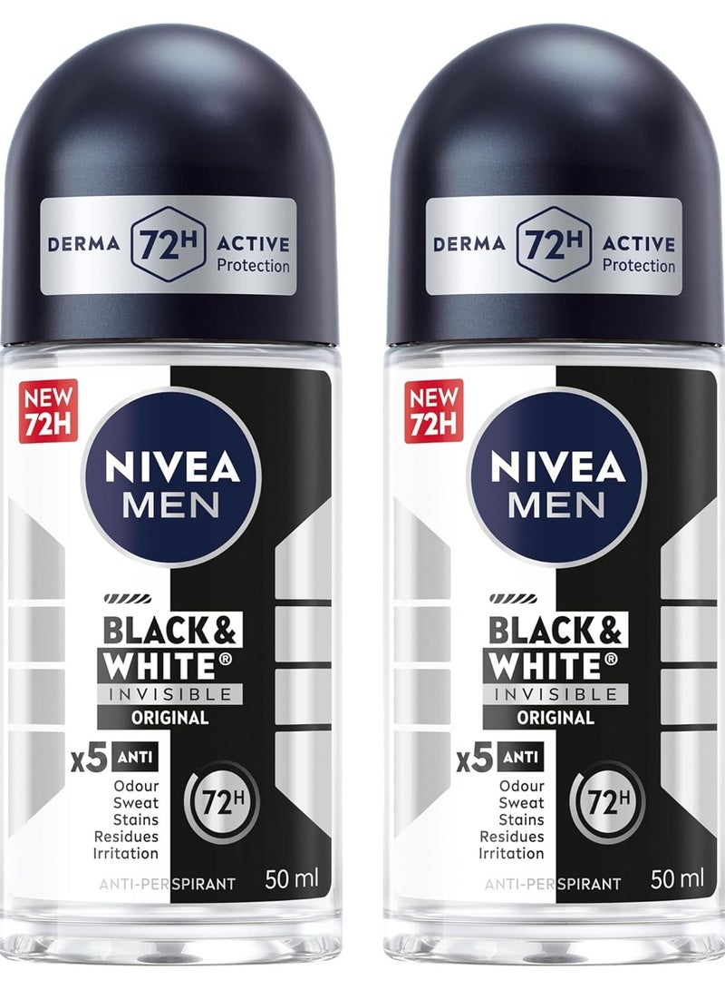 Nivea Deodorant Roll On Black & White Invisible Original 50ml Pack Of 2 - Image 1