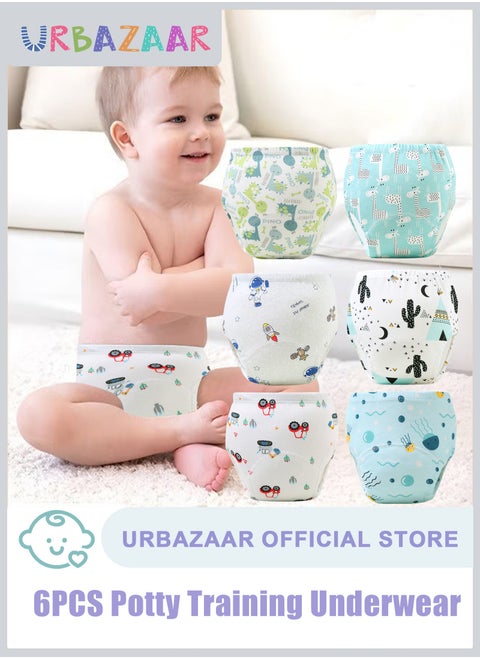 Baby Potty Training Underwear for Boys and Girls, 6 Pack Absorbent Training Pants for Toddlers with Printed Reusable Cotton Toilet Training Pants for 12-18kg Kids (2-4 Years)