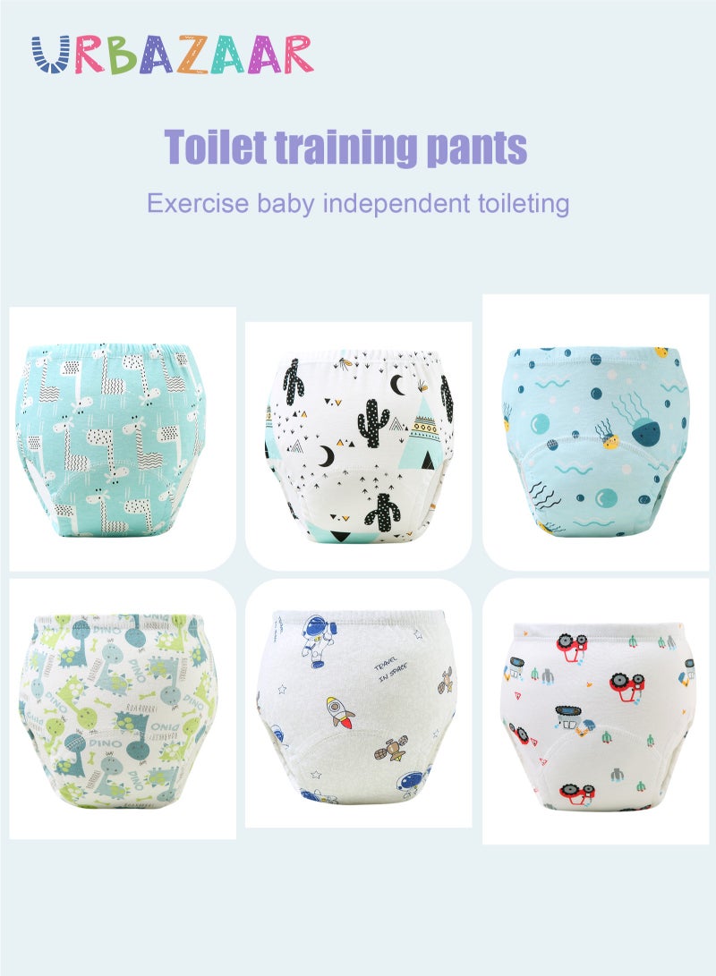 أوربازار ملابس داخلية للتدريب على استخدام المرحاض للأطفال الصغار، للأولاد والبنات، عبوة من 6 سراويل تدريب ماصة للأطفال الصغار مع سراويل تدريب على استخدام المرحاض من القطن المطبوع القابل لإعادة الاستخدام للأطفال من 12 إلى 18 كجم (2-4 سنوات/110 ياردة) - Image 2