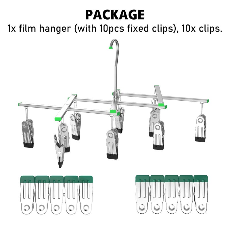 eTone Darkroom Film Negative Drying Hanging Rack Frame Foldable Hanger Windproof 10 Clips for 35mm 120 4x5'' Film - Image 2