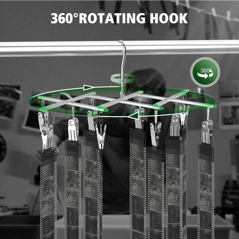 eTone Darkroom Film Negative Drying Hanging Rack Frame Foldable Hanger Windproof 10 Clips for 35mm 120 4x5'' Film - Image 3