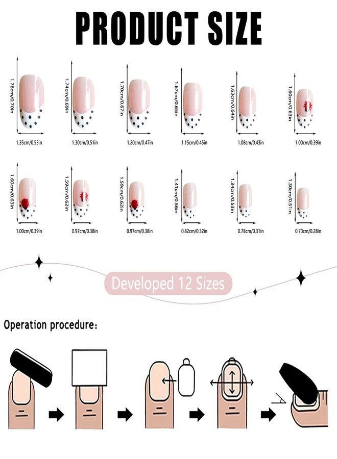 OFDNE White French Tip Press on Nails Short Oval OFDNE False Nails with Polka Dots Ladybug Designs Full Cover Glossy Glue on Nail Acrylic Nails for Women Girls 24Pcs - Image 5