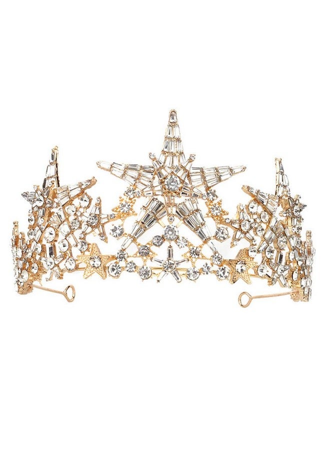 minkissy Rhinestone Crowns Tiaras Bridal Star Crown Headband For Girl Women Bridal Birthday Party Wedding Prom (Golden) - Image 2
