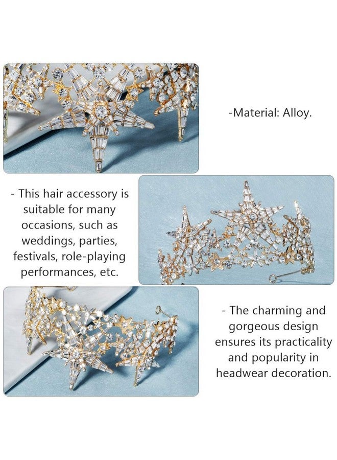 minkissy Rhinestone Crowns Tiaras Bridal Star Crown Headband For Girl Women Bridal Birthday Party Wedding Prom (Golden) - Image 5
