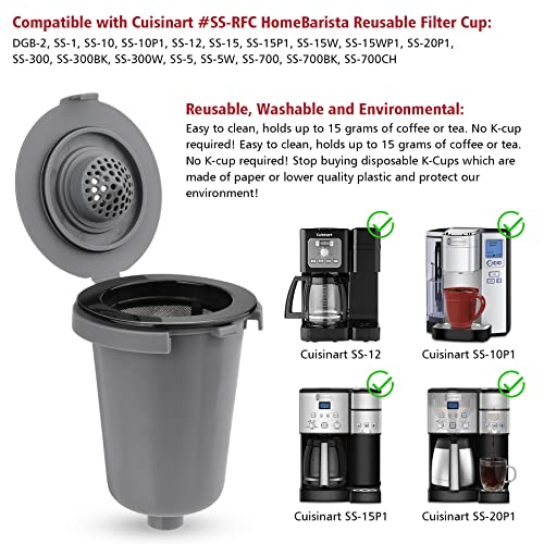 FOTRIC Reusable Filter Cup for Cuisinart, Compatible with Cuisinart #SS-RFC HomeBarista Reusable Filter Cup, Dark Gray (2 Pack) - Image 2