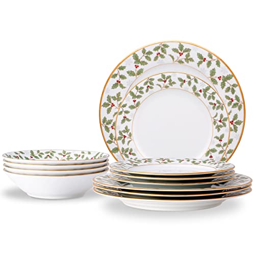 Noritake Holly and Berry Gold 12-Piece Dinnerware Set, Service for 4 - Image 1