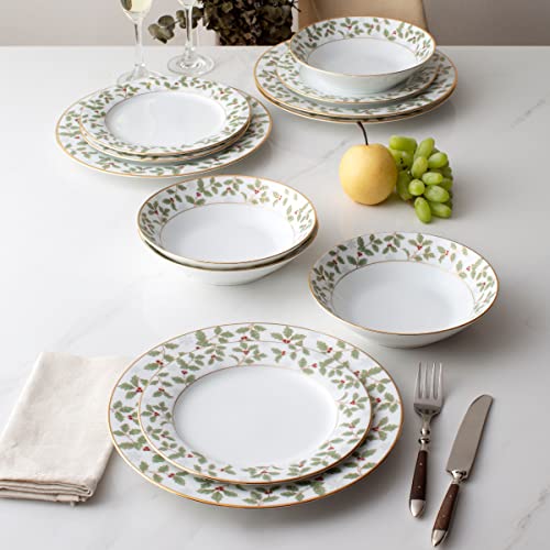 Noritake Holly and Berry Gold 12-Piece Dinnerware Set, Service for 4 - Image 4