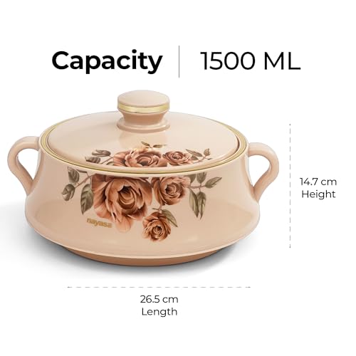 Nayasa Lorenzo Insulated Inner Stainless Steel Casserole- 1500 ML | Serving Bowl with Lid | Hot Pot for Kitchen | Roti Box | Beige - Image 2