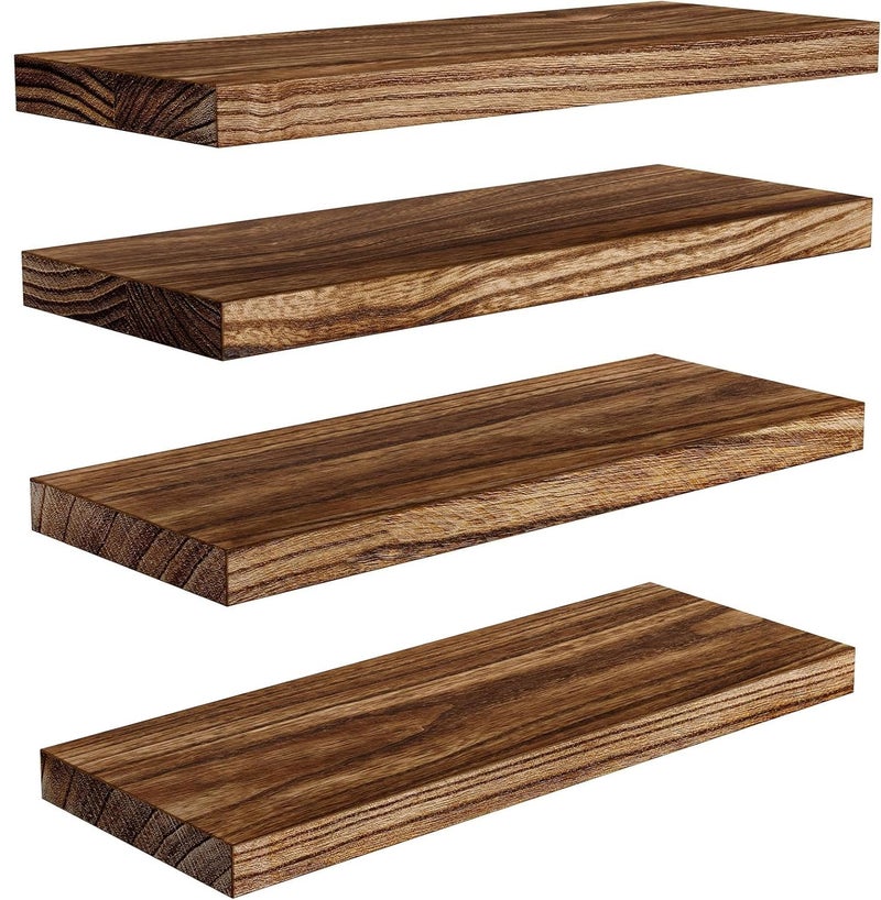 Pipishell Floating Shelves 40cm Shelves for wall Paulownia Wood Wall Shelves Wooden Shelves Set of 4 for Bathroom Bedroom Office Living Room Kitchenetc Brown