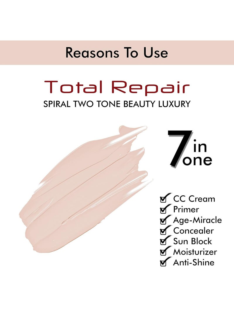 COLORS QUEEN 7 in 1 Total Repair Liquid Foundation Full Coverage Oil Free Primer Concealer Moisturizer CC Cream Smooth Radiant Skin Face Makeup 01 Ivory 50g  - Image 2