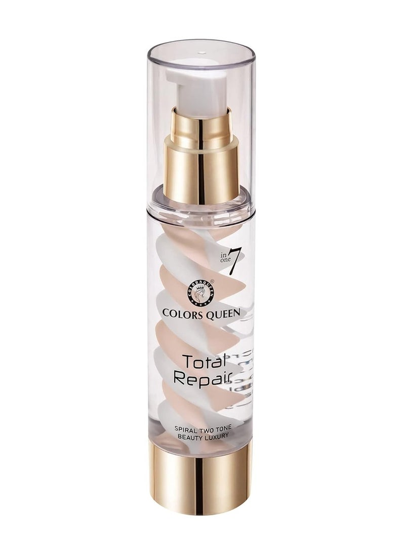 COLORS QUEEN 7 in 1 Total Repair Liquid Foundation Full Coverage Oil Free Primer Concealer Moisturizer CC Cream Smooth Radiant Skin Face Makeup 01 Ivory 50g  - Image 3