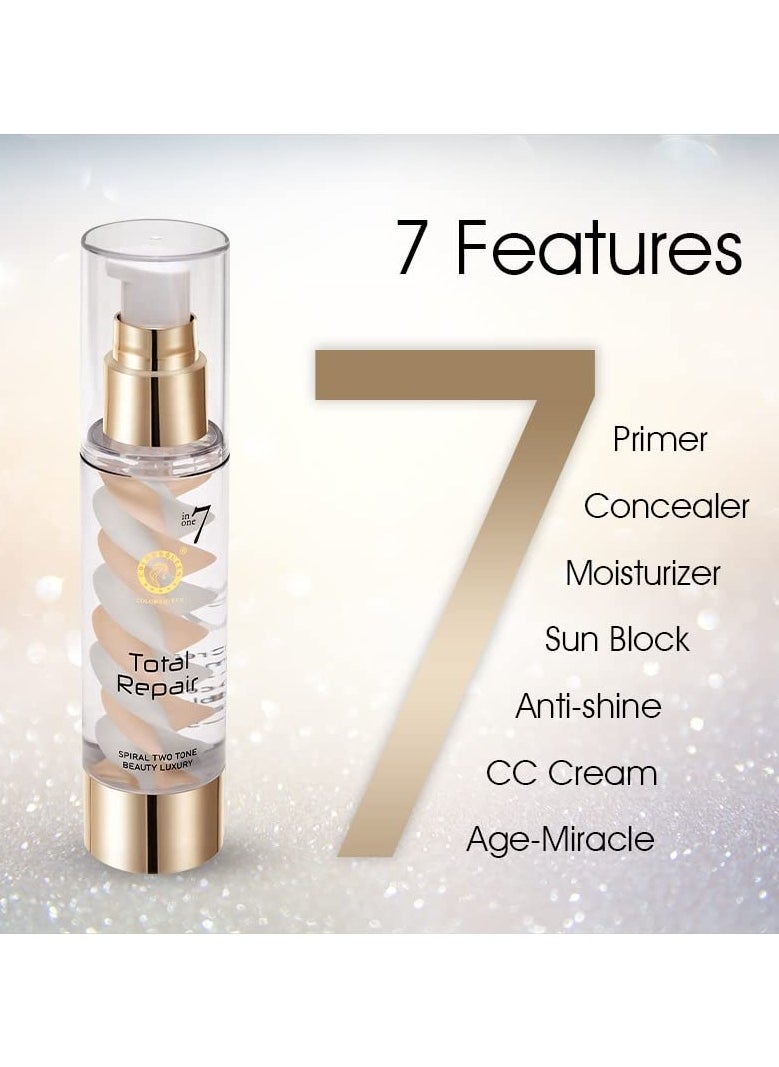 COLORS QUEEN 7 in 1 Total Repair Liquid Foundation Full Coverage Oil Free Primer Concealer Moisturizer CC Cream Smooth Radiant Skin Face Makeup 01 Ivory 50g  - Image 4