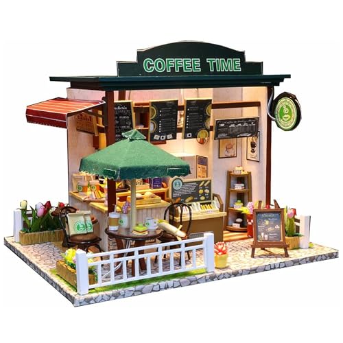 Flever Dollhouse Miniature DIY House Kit Creative Room with Furniture for Romantic Valentines Gift Time Cafe - Image 1