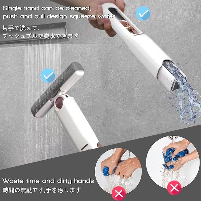 Husaini Mart HUSAINI MART Portable SelfSqueeze Short Mop Mini Lazy Hand WashFree Strong Absorbent Mop Wet and Dry Use Floor Cleaning System for Bathroom Kitchens 1 Cotton Head 1 Squeeze Handle - Image 2
