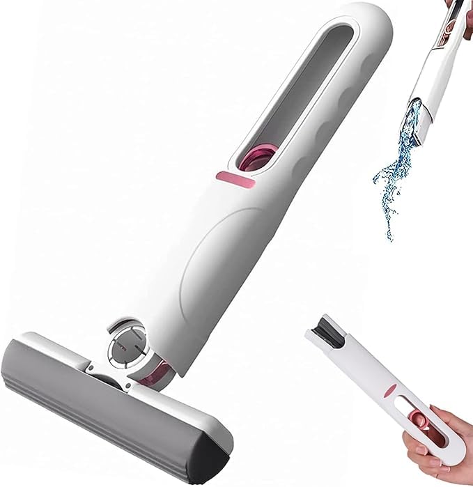 Husaini Mart HUSAINI MART Portable SelfSqueeze Short Mop Mini Lazy Hand WashFree Strong Absorbent Mop Wet and Dry Use Floor Cleaning System for Bathroom Kitchens 1 Cotton Head 1 Squeeze Handle - Image 1
