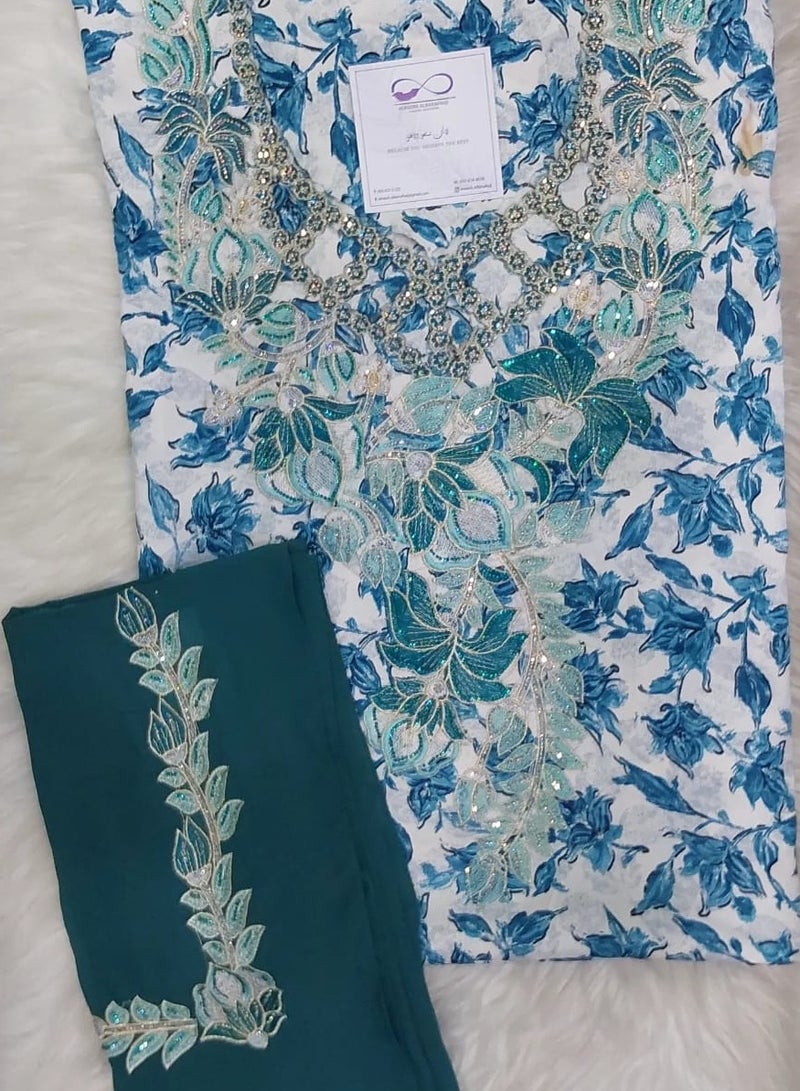 الريش البنفسجي  تطريز مخاوير خليجية  جلابية مطرزة من غير خياطة - Image 1