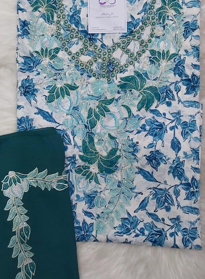 الريش البنفسجي  تطريز مخاوير خليجية  جلابية مطرزة من غير خياطة - Image 2