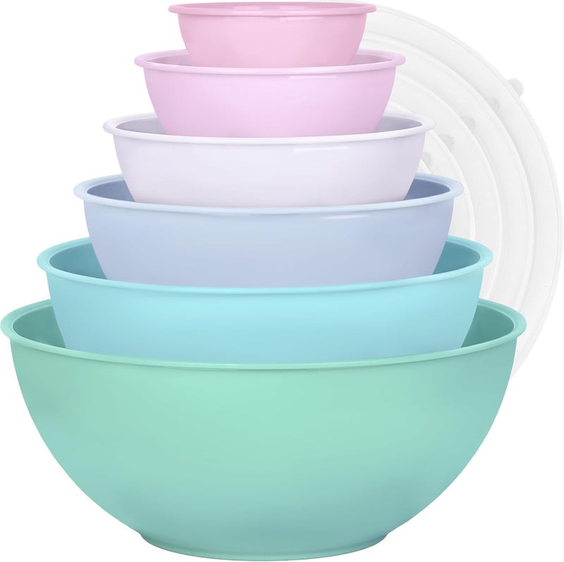 BoxedHome Mixing Bowl Set with Lid, Mixing Bowls, 12-Pack Mixing Bowl Set, Plastic Salad Bowl Non-Slip Stackable Serving Bowls for Kitchen (6 Bowls and 6 Lids, Green Pink) - Image 1