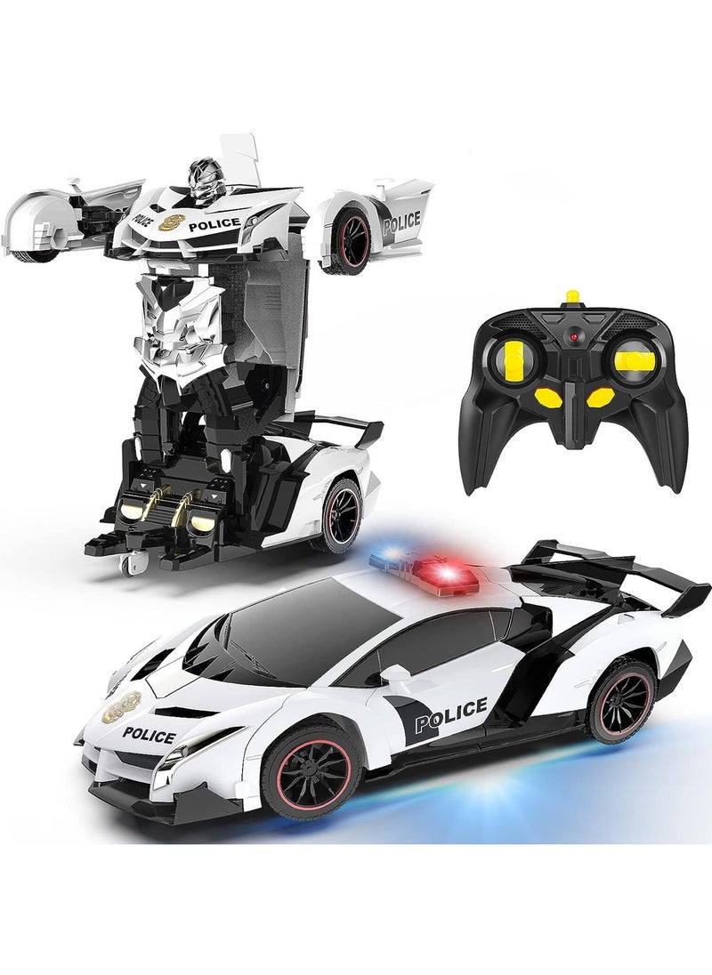 Generic Remote Control Car Transform Car Robot One Button Deformation To Robot With Flashing Light 1:18 Scale Transforming Police Car Kids Toys With 360 Degree Rotating Drifting  - Image 1