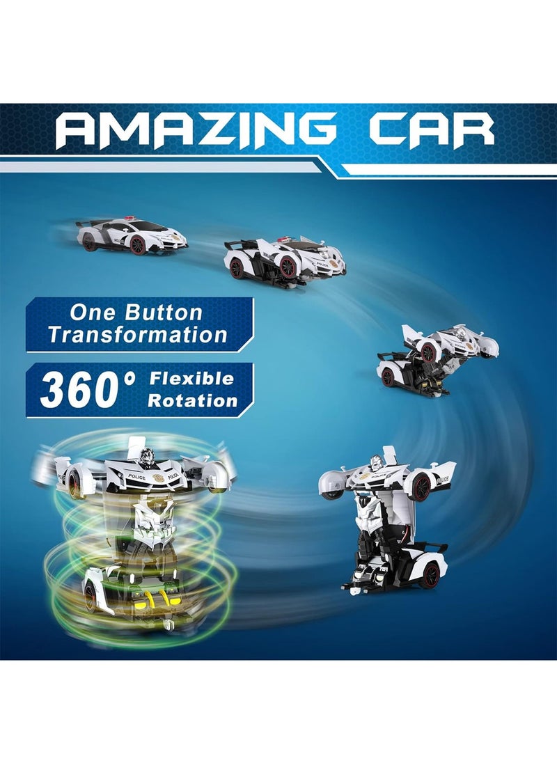 Generic Remote Control Car Transform Car Robot One Button Deformation To Robot With Flashing Light 1:18 Scale Transforming Police Car Kids Toys With 360 Degree Rotating Drifting  - Image 2