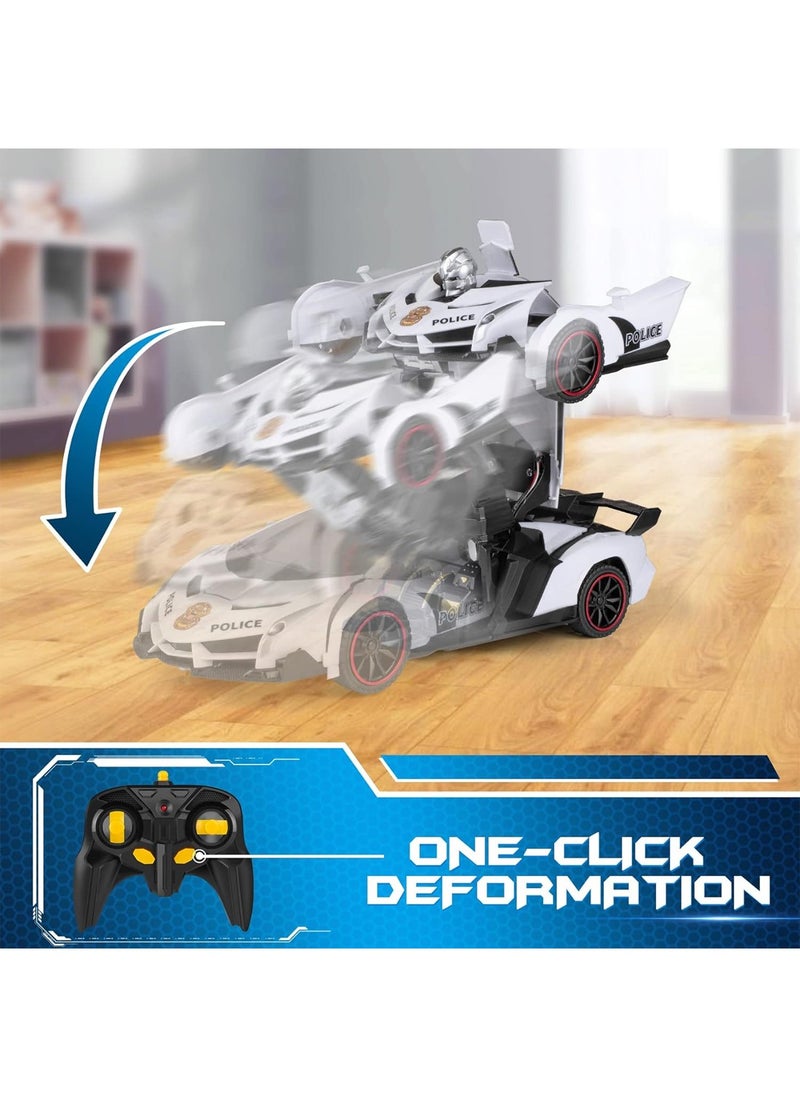 Generic Remote Control Car Transform Car Robot One Button Deformation To Robot With Flashing Light 1:18 Scale Transforming Police Car Kids Toys With 360 Degree Rotating Drifting  - Image 3