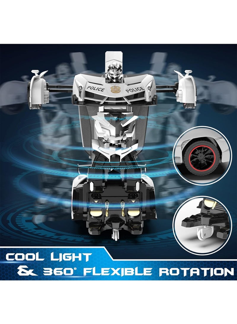 Generic Remote Control Car Transform Car Robot One Button Deformation To Robot With Flashing Light 1:18 Scale Transforming Police Car Kids Toys With 360 Degree Rotating Drifting  - Image 4