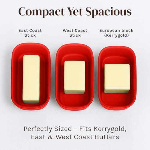 Cooler Kitchen Butter Dish with Lid for Countertop – Red Butter Storage Holder – Eco Modern Bamboo Fiber - Small Tray Fits Kerrygold, European Style Sticks - Dishwasher Safe Kitchen Crock Container Keeper - Image 2