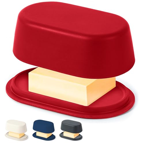 Cooler Kitchen Butter Dish with Lid for Countertop – Red Butter Storage Holder – Eco Modern Bamboo Fiber - Small Tray Fits Kerrygold, European Style Sticks - Dishwasher Safe Kitchen Crock Container Keeper - Image 1