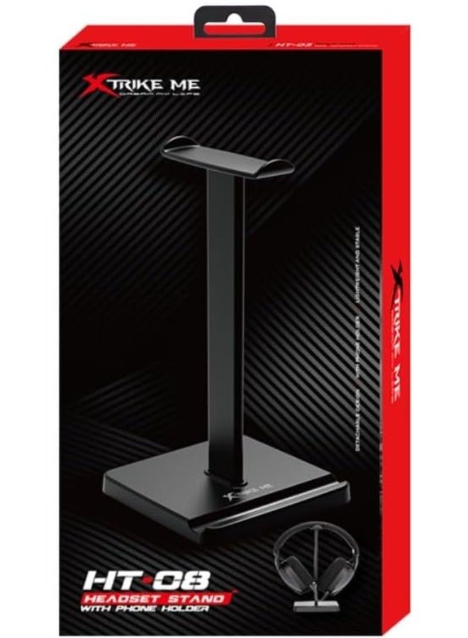 XTRIKE ME HT-08 BK Headset Stand with Mobile Phone Holder - Black - Image 3