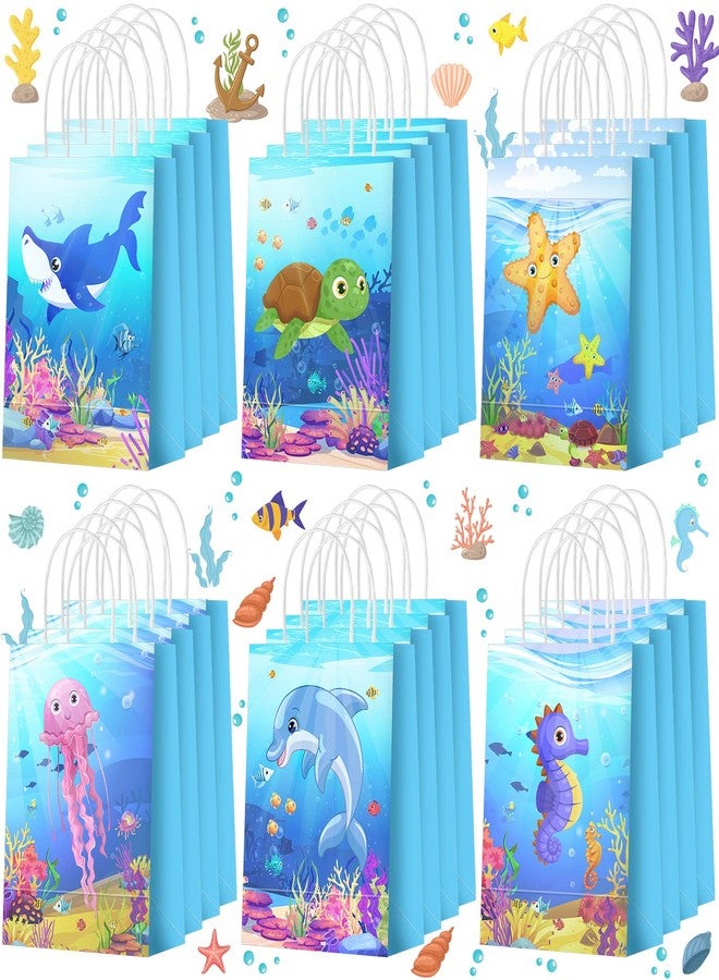 Outus 24 Pcs Under the Sea Party Favor Bags Goodie Ocean Gift Paper Bags with Handles Sea Animal Candy Treat Pouch for Summer Ocean Birthday Party Decorations Baby Shower Supplies - Image 1