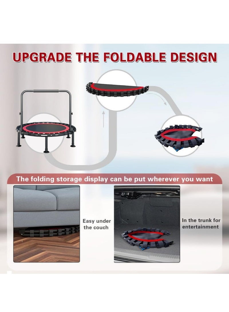 والالا ترامبولين صغير قابل للطي مقاس 40 بوصة مع مقبض إسفنجي قابل لضبط الارتفاع، تمارين اللياقة البدنية الداخلية، تمارين الجسم واللياقة البدنية، تمارين مستقرة وهادئة قابلة للطي للبالغين والأطفال - Image 2