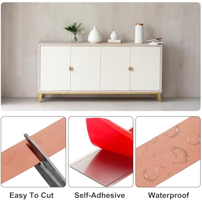 WALL END STRIP, 16.4 FT X 1.57 IN STAINLESS STEEL SELF-ADHESIVE TRIM, METALLIZED BRUSHED FINISH STRIP EDGE FRAME FOR HOME DIY DECORATION, ROSE GOLD - Image 3