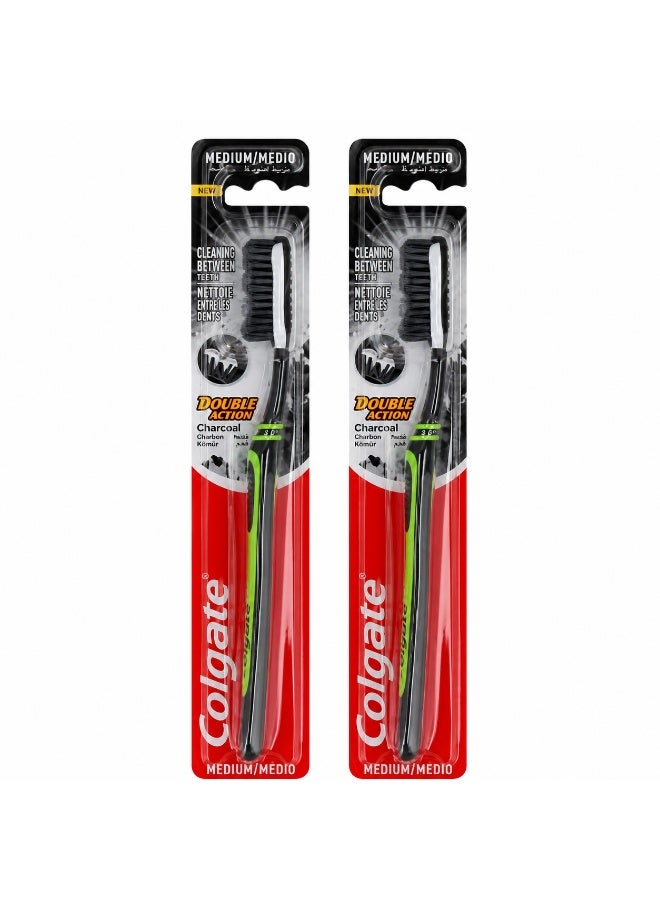 Colgate Regal Charcoal Medium Manual Toothbrush Dual Action Deep Cleaning Adult Oral Care Twin Pack 2 Pieces